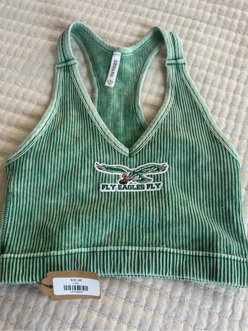 NWT Zenana Philadelphia Eagles Ribbed Cotton Cropped Tank - X/XL